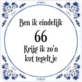 Verjaardag Tegeltje met Spreuk (66 jaar: Ben ik eindelijk 66 krijg ik zo'n kut tegeltje + cadeau verpakking & plakhanger