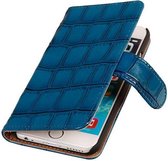 Mobieletelefoonhoesje.nl - iPhone 6 Plus / 6s Plus Hoesje Glans Krokodil Bookstyle Blauw