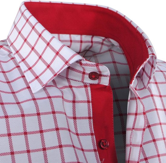 Pradz - Heren Overhemd - Geblokt - Rood - Wit | bol.com