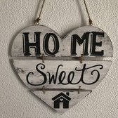Houten Tekstplank / Teksthart 30cm "Home Sweet Home" - Kleur Antique White