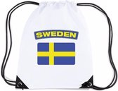 Suède sac à dos / sac de sport en nylon blanc avec drapeau suédois