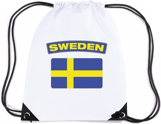 Zweden nylon rijgkoord rugzak/ sporttas wit met Zweedse vlag bol.com