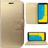 Hoesje geschikt voor Samsung Galaxy J6 (2018) - Lederen Book Case Siliconen TPU Goud - van iCall