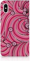 Geschikt voor iPhone Xs Max Uniek Standcase Hoesje Swirl Pink