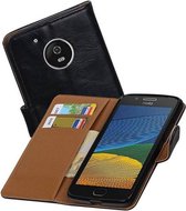 Pull Up TPU PU Leder Bookstyle Wallet Case Hoesjes voor Moto G5 Zwart