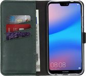 Huawei P20 Lite Hoesje Met Pasjeshouder - Selencia Echt Lederen Bookcase - Groen