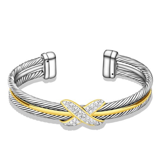 Quiges - Open Bangle Armband - Dubbel Twisted Kabel met Zirkonia Infinity - UNY006