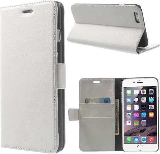 Litchi cover wallet case hoesje iPhone 5 5C 5S SE wit