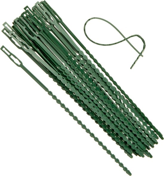 Foto:  universele bindband met rattenstaartsluting groen 11 5cm set a 70 stuks 