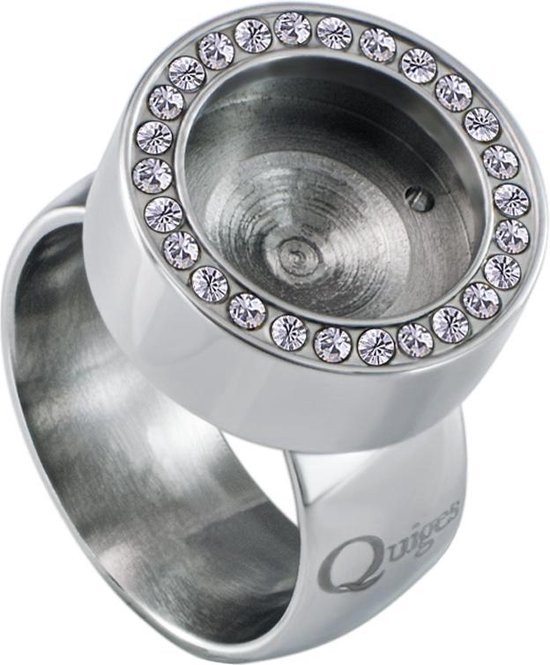 Quiges RVS Schroefsysteem Ring met Zirkonia Zilverkleurig Glans 19mm met Verwisselbare Zirkonia Olijfgroen 12mm Mini Munt