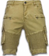 Korte Broek Heren - Slim Fit Biker Pocket Jeans - Beige