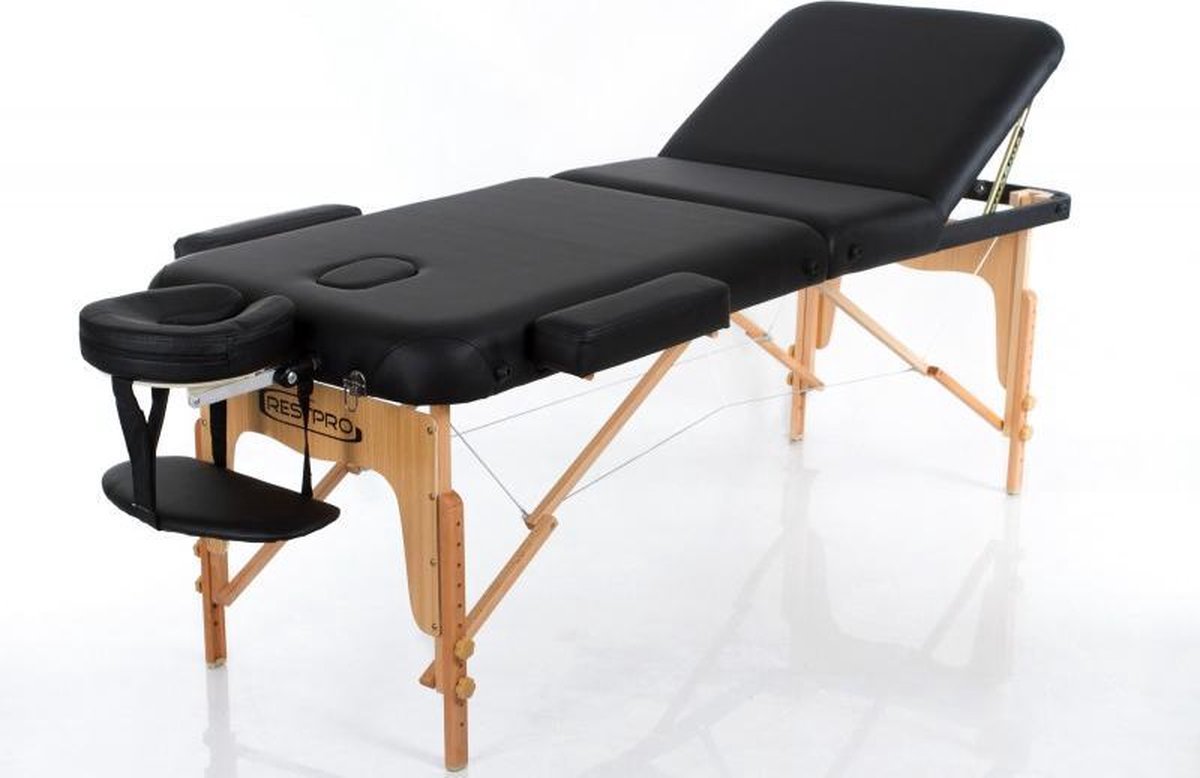 RESTPRO Opvouwbare Massagetafel VIP 3 Zwart - 3 zones - PU leer