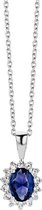 New Bling 9NB 0155 Zilveren collier met hanger - rozet - zirkonia ovaal - lengte 40 + 5 cm - zilverkleurig / blauw
