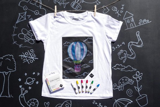 Chalkboard Apparel Krijtbord T-shirt voor Kinderen - met Krijtjes - Wit - Maat 104