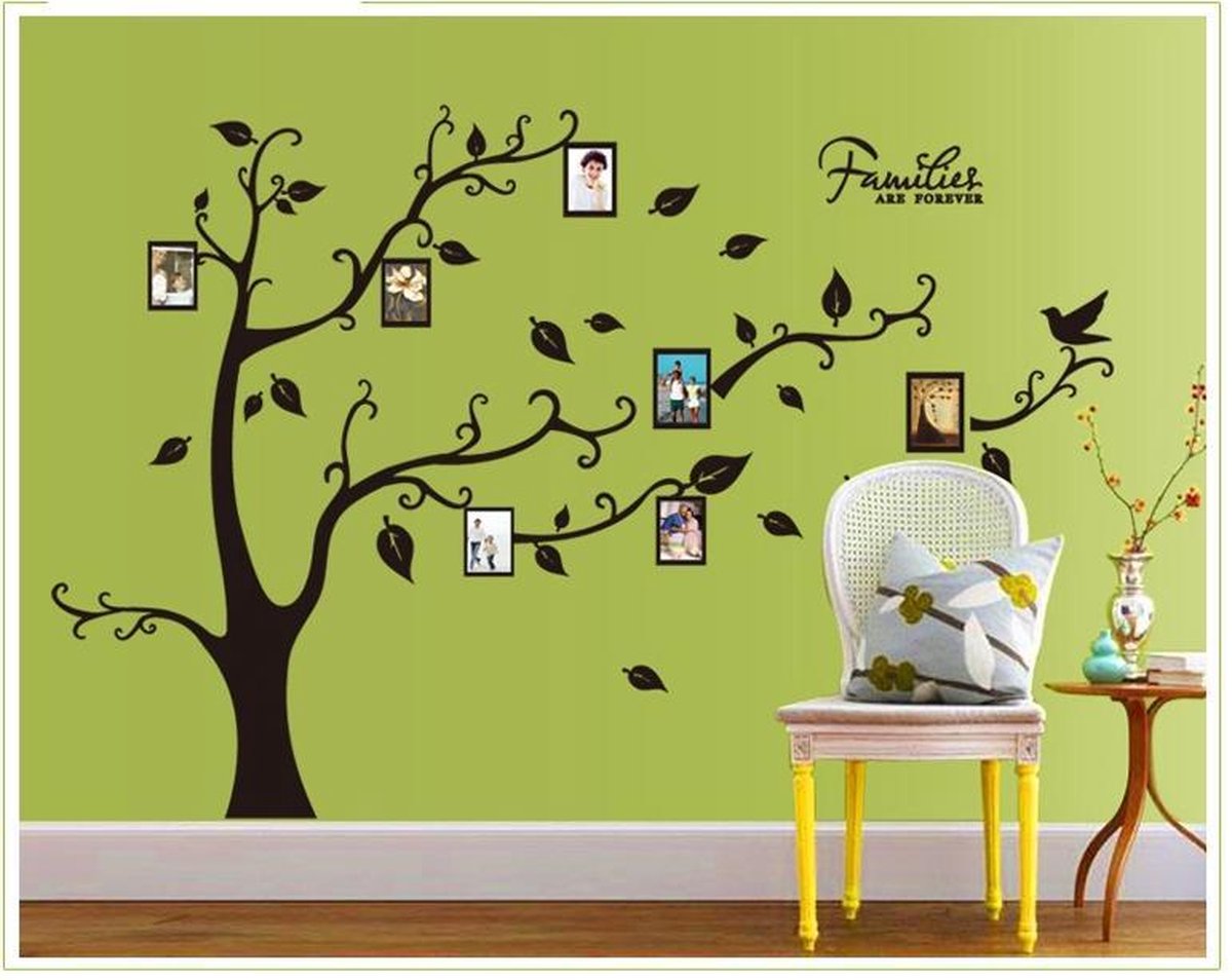 Vrolijke Premium Prachtige Muursticker Boom Met Fotolijsten Maat L Zwart – Muurdecoratie / Wanddecoratie