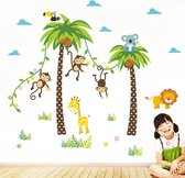 Muursticker Vrolijke Jungle dieren Kinderkamer wanddecoratie kids Aap leeuw giraf palmbomen koala beer
