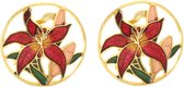Behave® Dames Clip oorbel goud-kleur met rode bloem