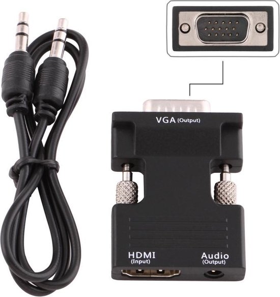 HDMI Female naar VGA Male Converter met audio-uitgangsadapter voor projector, monitor, tv-sets (zwart) - Merkloos