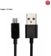 Micro USB kabel zwart 3 meter voor onder andere Samsung, LG, Sony en HTC telefoons