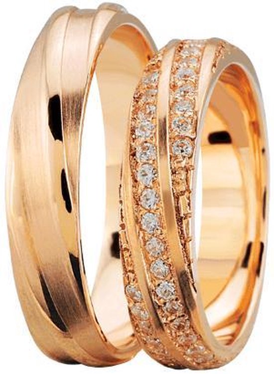 eenheid Verschuiving Commandant Rosé gouden trouwringen met 3 rijen diamanten | bol.com