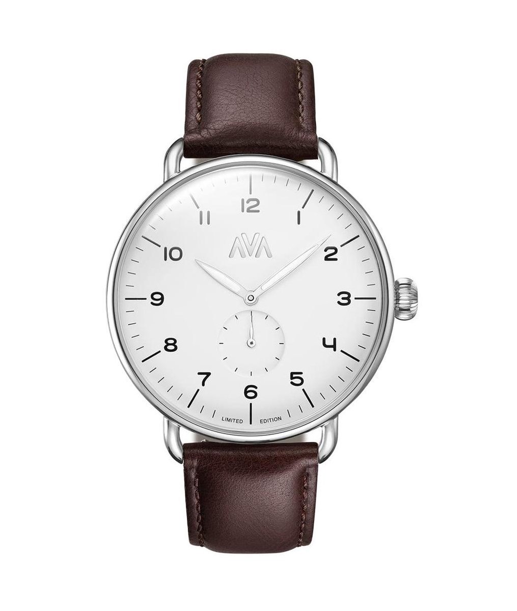 AVA Fríge Silver Mörkbrun - Unisex horloge - Donkerbruin leren band - Zilverkleurig - Ø 43mm - Limited Edition
