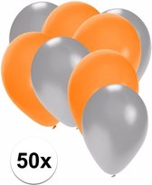 50x ballonnen zilver en oranje - knoopballonnen