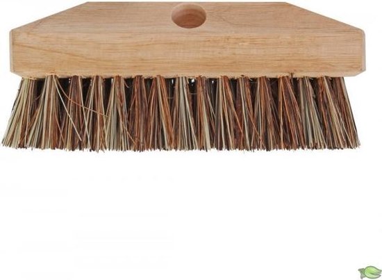 Houten borstelkop met harde vezels in bruintinten, 22 cm breed.