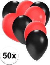 50x ballonnen zwart en rood - knoopballonnen