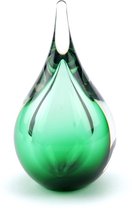 Glazen urn. Asbestemming. "Druppel" Groen. 14 cm hoog