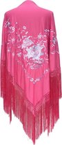 Spaanse manton - omslagdoek - roze wit Large bij verkleedkleding of flamenco jurk