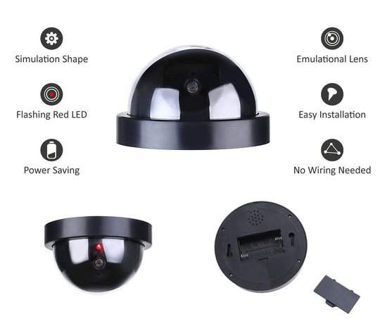 Premium 1x Dummy LED Beveiligingscamera met Bewegingssensor - 12x8cm - Zwart - 1 Stuks - Draadloze Nepcamera Met Rode Led op Batterijen - Knipperende Camera Beveiliging Voor Binnen en Buiten - Buitencamera - CCTV Dome Bewakingscamera van SMART CHOICE — afbeelding 3