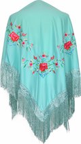 Spaanse manton - omslagdoek - mint groen bloemen driehoek verkleedkleding Flamenco jurk