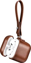 iCarer - Leren Etui voor Apple AirPods met Koord - Bruin