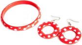 Spaanse armband en oorbellen set - rood met witte stippen - bij flamenco jurk -