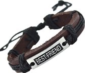 Fako Bijoux® - Leren Armband - Leder - Best Friend - Zwart