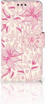 Microsoft Lumia 650 Uniek Wallet Book Case Hoesje Pink Flowers