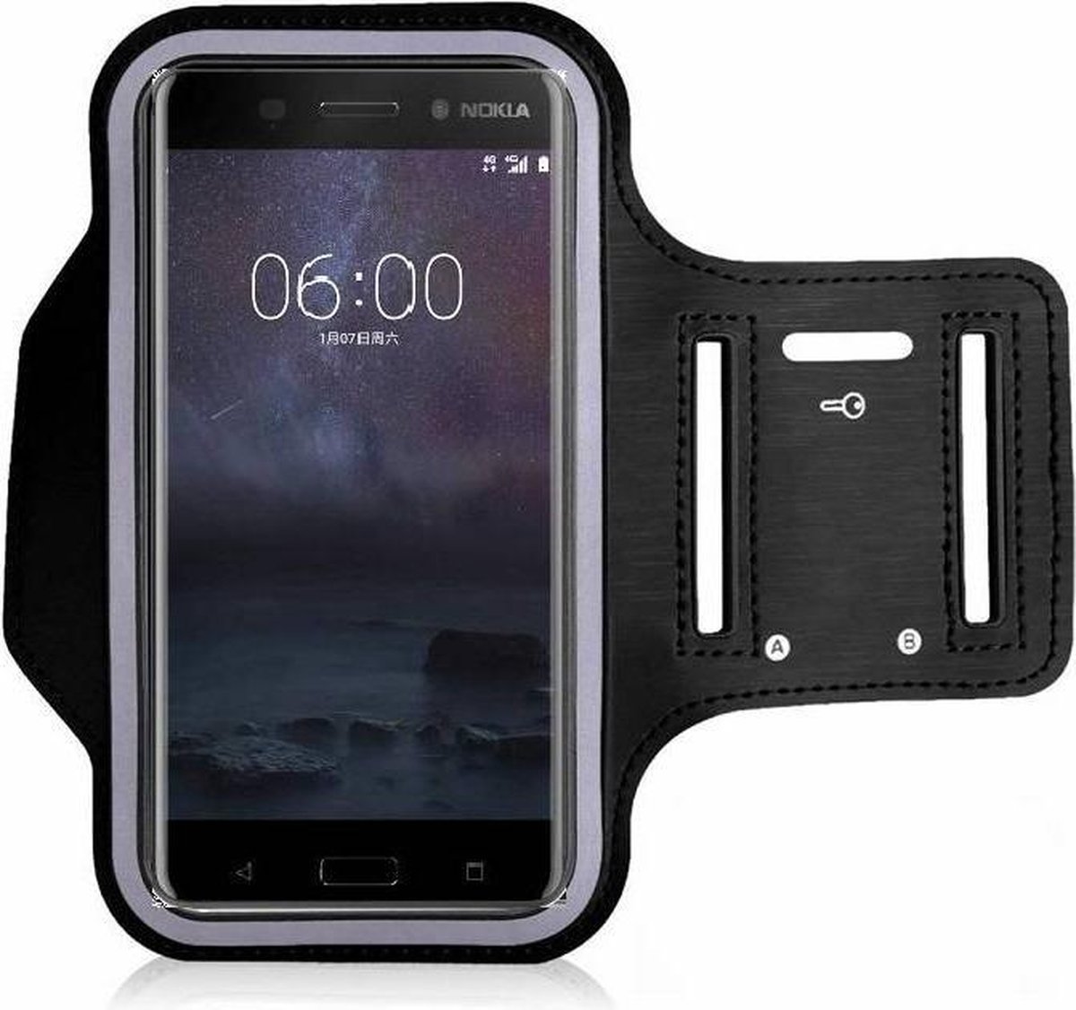 Zwart Sportarmband Hardloopband Pearlycase Hoesje Geschikt voor Nokia 6