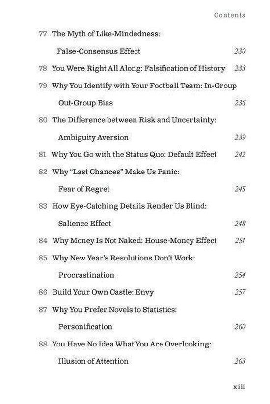 Inhoudsopgave met onderwerpen als 'The Myth of Like-Mindedness' en 'Why You Identify with Your Football Team: In-Group Out-Group Bias'.