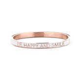 Key Moments 8KM BC0017 Stalen Bangle met Tekst - Be Happy and Smile - One-size - Rosékleurig / Wit