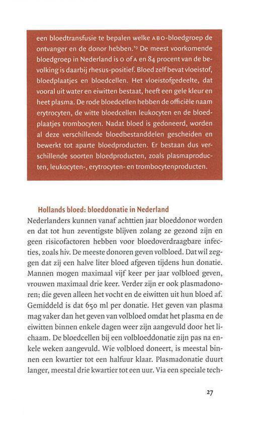 Pagina 27 met tekst over bloeddonatie en bloedproducten in Nederland.