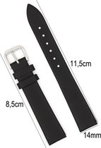 Horlogeband Leer - 14mm - Met Gladde Oppervlak + Push Pin - leer - Zwart - Sarzor