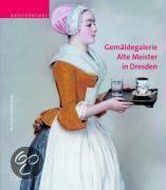 Boekomslag met een schilderij van een vrouw in historisch kostuum met een dienblad, getiteld Gemäldegalerie Alte Meister.