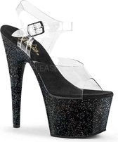 Pleaser Sandaal met enkelband, Paaldans schoenen -35 Shoes- ADORE-708MG Paaldans schoenen Zwart/Transparant