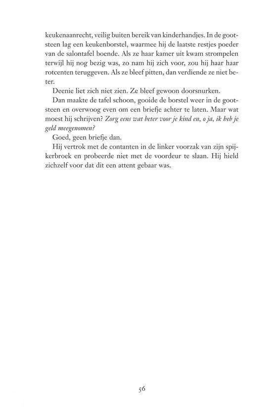Bladzijde met tekst over een keukenborstel en een dronken man.