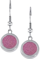 Quiges RVS Schroefsysteem Oorhangers Oorbellen Zilverkleurig met Verwisselbare Glitter Roze Mini Munt Set - ECOS103
