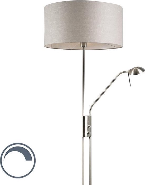 QAZQA Luxor - Moderne Dimbare Vloerlamp | Staande Lamp met flexarm met Dimmer met leeslamp - 1 lichts - H 1790 mm - Grijs - Woonkamer | Slaapkamer | Keuken