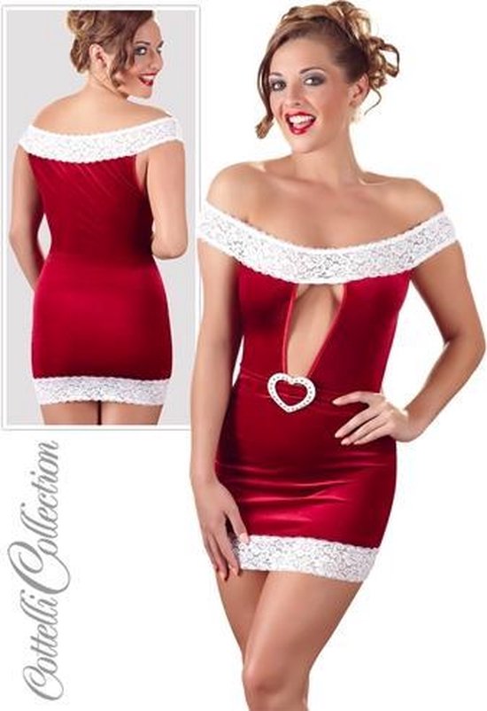 Kerst Jurkje met diepe decollete Rood Large bol