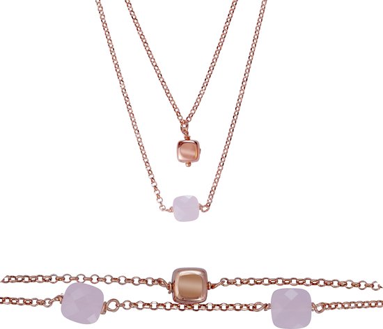 Orphelia SET-7432 - Juwelenset: Ketting + Armband - 925 Zilver Rosé - Pink Stones - 19/45 cm