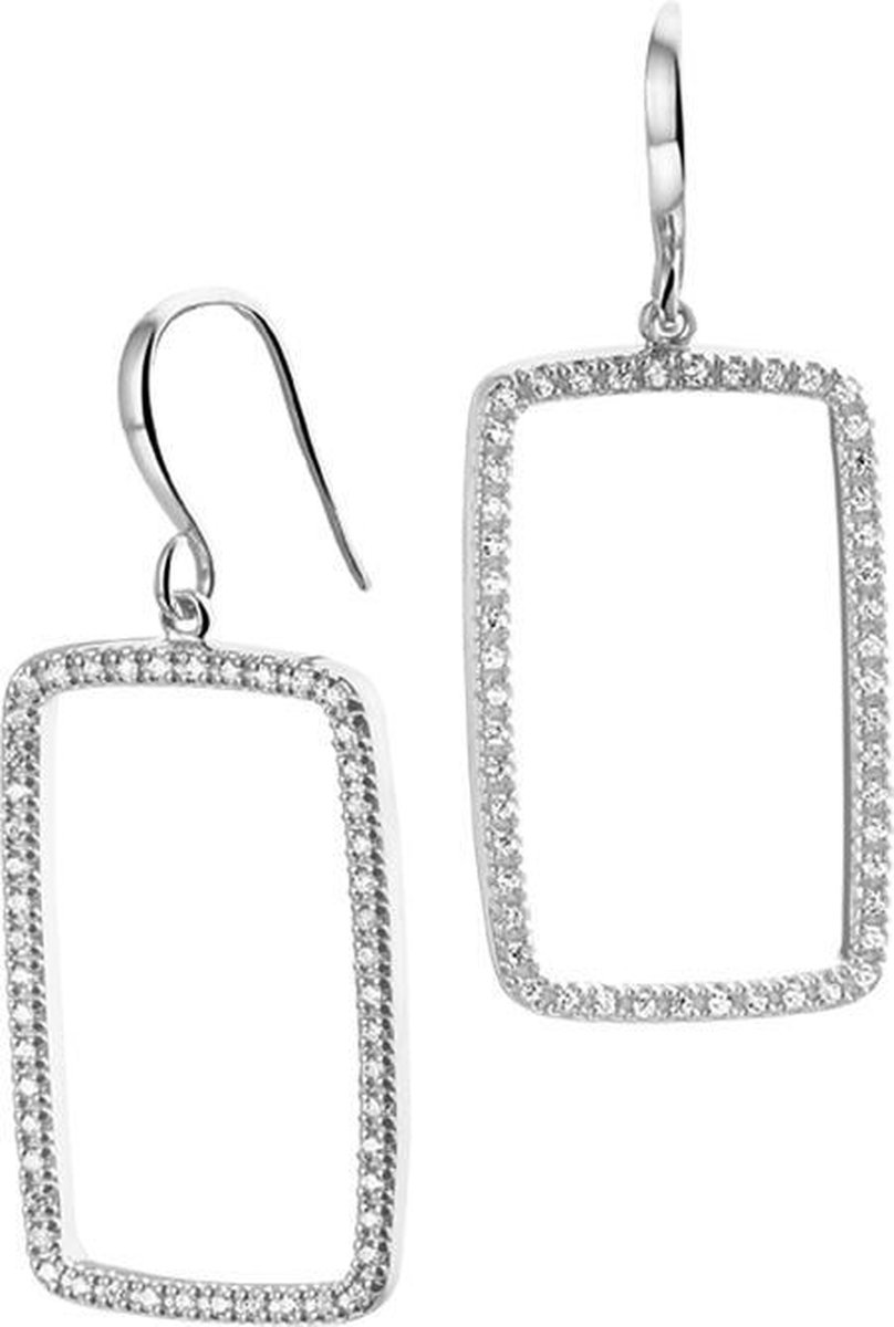 The Jewelry Collection Oorhangers Zirkonia - Zilver Gerhodineerd