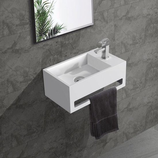 Diamond Line Fontein Toilet 36x16cm Rechts Mat Wit Solid Surface
